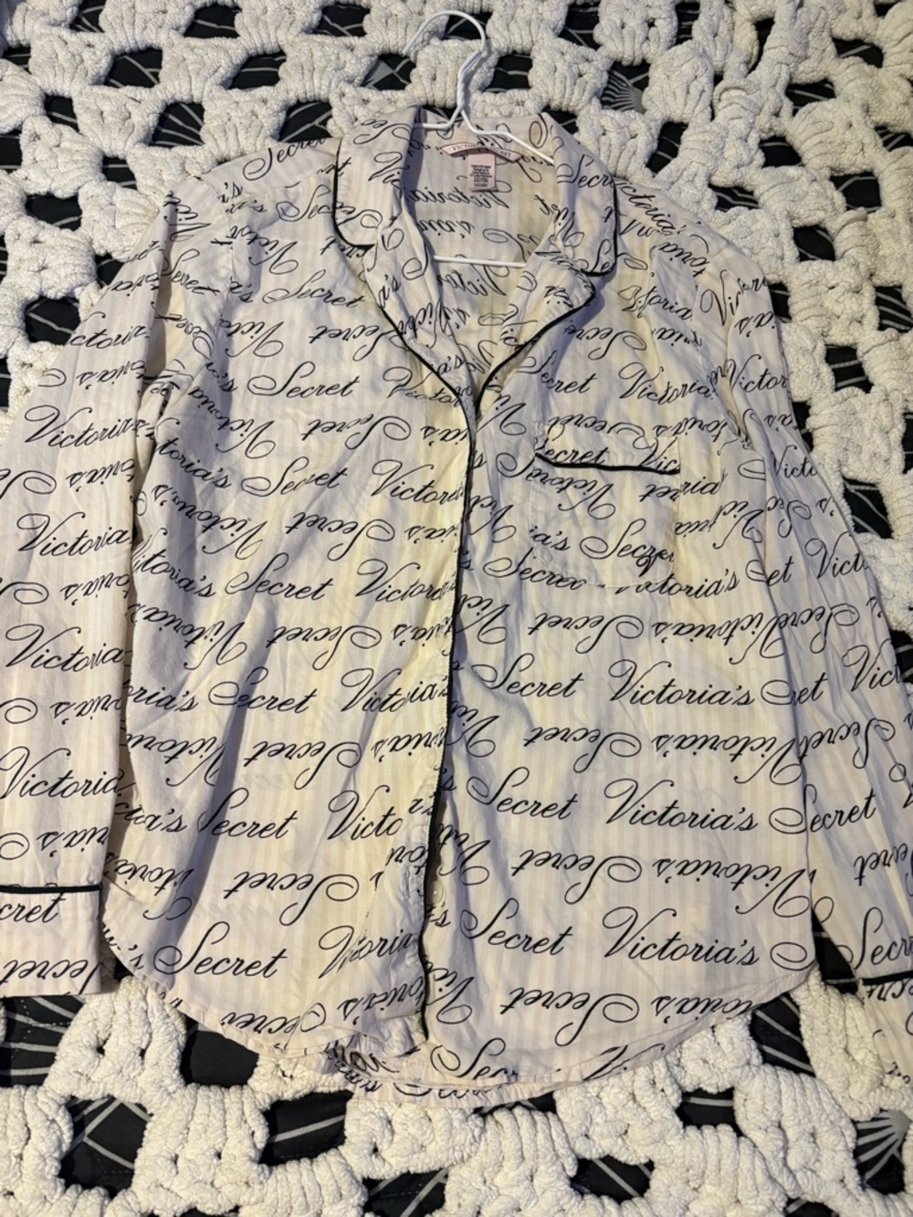 Victoria's Secret Cream and Black Script Sleep Shorts